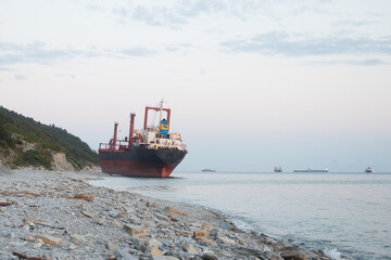Natural landscape with ship on sea