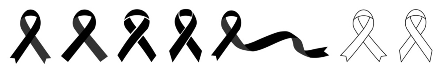 awareness ribbon set. Black ribbons collection. Vector illustration.