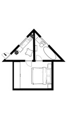 Floor plan view from above in the form of a house Modern home interior	Color floor plan for marketing Home space Floorplans