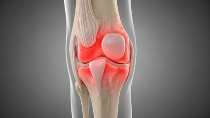 Human Knee Joint with Red Areas Indicating Pain or Inflammation - Medical Illustration