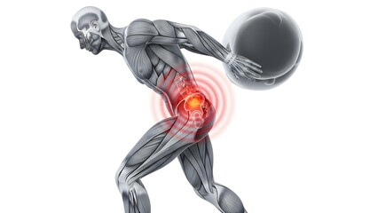 Human Anatomy Illustration of Back Pain with Lower Back Strain