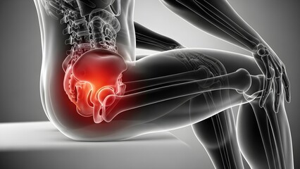 3D Medical Illustration of Human Hip Pain and Joint Discomfort