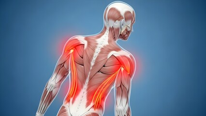 Human body muscle pain illustration highlighting inflamed areas