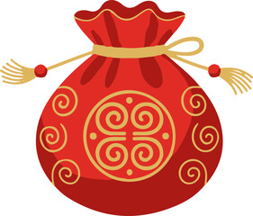 Traditional Korean Lucky Bag with Red and Gold Pattern Symbolizing Fortune and Prosperity