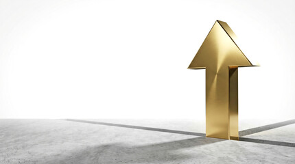 A gold arrow pointing upwards on a white background