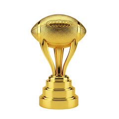 Shiny golden American football championship trophy on transparent background