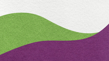 Abstract white, green, violet texture paper background, wavy layers. Wave pattern with copy space for banner
