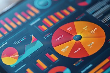 Vibrant financial analysis board featuring graphs, charts, and strategic management insights