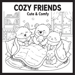 Fototapeta premium Cozy Friends Cute & Comfy Coloring Pages