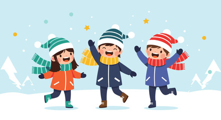 Children playing in the snow during winter season.