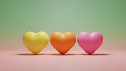 Happy valentine's day heart shaped containers in yellow orange and pink for love and affection