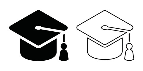 Minimalist Solid and Outline Graduation or academic cap Symbol set vector stock illustration