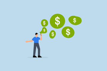 Stock market bubble, greedy businessman investors blow bubbles with dollar sign money into the air