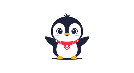Obraz premium Cute cartoon penguin with red scarf illustration.