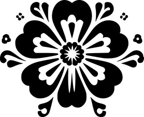 Mexican Folk Art Inspired Pansy Flower Silhouette Floral Illustration for seamless pattern