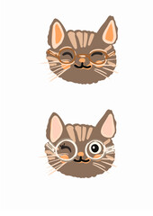 Fototapeta premium Set of cats, Set of funny cats, Cute cats faces. Cats heads vector illustration cute animal funny decorative characters feline domestic trendy pet drawn 