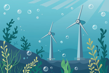 Tidal Energy Turbines Underwater Bac © artvector