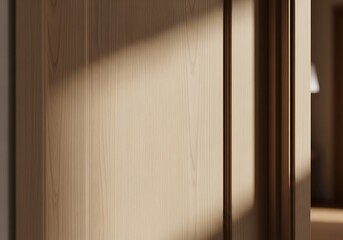 Wooden Door with Light and Shadow Creating Natural Interior Ambiance