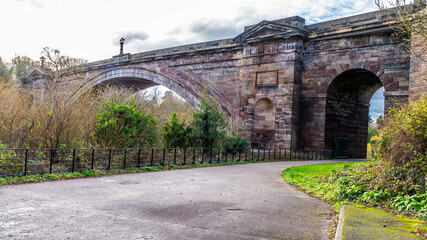 A view towards the Grosvenor Bridge in the city of Chester, Cheshire, UK