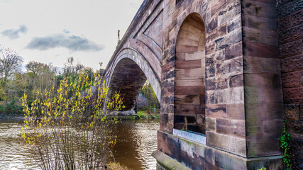 A view along the side of the Grosvenor Bridge over the River Dee in the city of Chester, Cheshire, UK