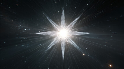 A radiant eight-pointed starburst, emanating brilliant light against the vast, textured expanse of space, creating a cosmic focal point.