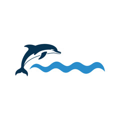 Dolphin jumping out of wavy blue ocean water in a playful motion