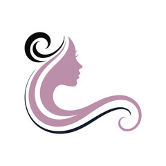 Stylized illustration of a woman s face in profile with flowing hair design