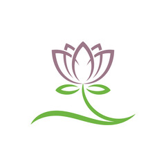 Simple illustration of a lotus flower with green stem and leaves