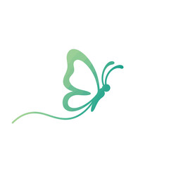 Green butterfly illustration with flowing lines on white background