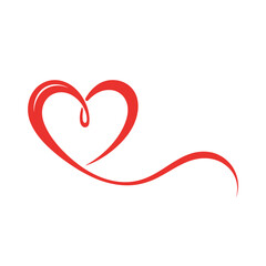 Red heart symbol with swooping curve on white background