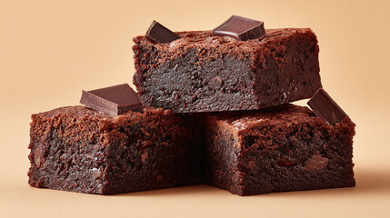 Indulge in fudgy bliss! A delicious stack of dark chocolate brownies, topped with extra chocolate chunks for pure dessert perfection.