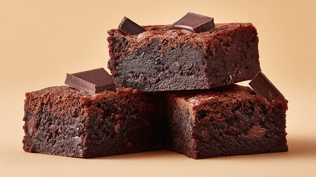 Indulge in fudgy bliss! A delicious stack of dark chocolate brownies, topped with extra chocolate chunks for pure dessert perfection.