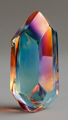 Abstract minimalist design, iridescent glass shape, vertical orientation, 3d render