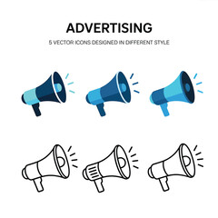 Megaphones for advertising and announcement purposes in various styles and colors