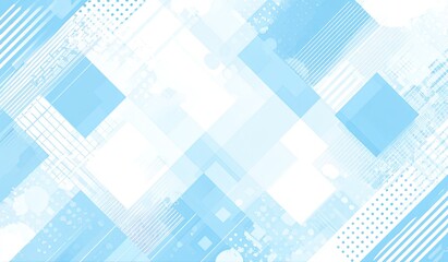 Geometric abstract background with various light blue shapes on a white backdrop
