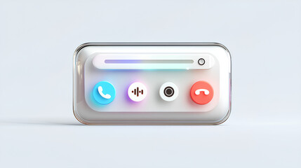Incoming call notification mockup on white background. Liquid glass call screen interface, push notification button. Audio call screen mockup with sound button, message and mic icons, vector. 