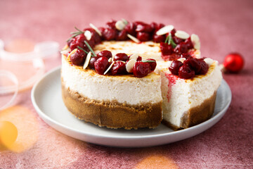 Festive cheesecake with cherries