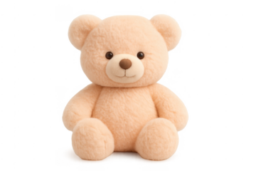 Beige teddy bear plush toy sitting, transparent background