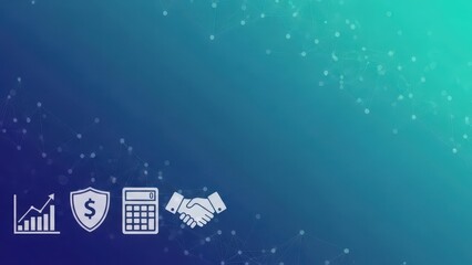 Business growth, finance security, and partnership icons on a modern gradient background