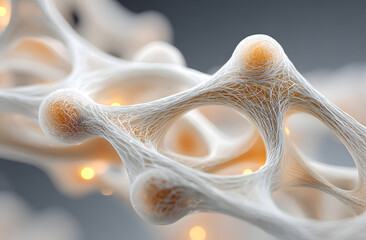 Molecular structure of collagen protein. Conceptual 3D render of cosmetic ingredient molecules. Science tech background illustration for beauty products. Abstract structure for science healthcare.