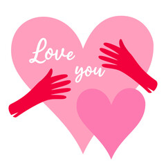 Vector illustration of hands holding a heart and the inscription I love you