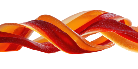 Swirling, ribbon-like strands in shades of orange and red, isolated on a black background