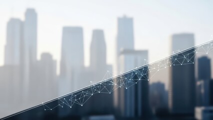 Abstract network graph overlay on blurred cityscape during daytime