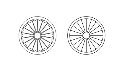 A line drawing of two bicycle wheels side by side with detailed spokes and rims on a plain white background