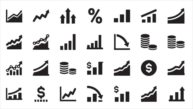 Increase and Decrease icon set. Business growth and fall graph symbol. Vector illustration..