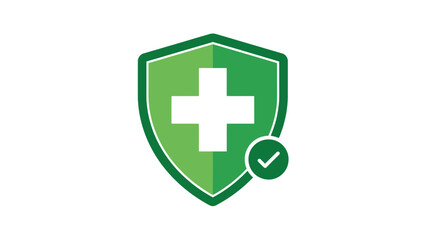 Fototapeta premium Green shield with white cross and checkmark, health protection and security icon