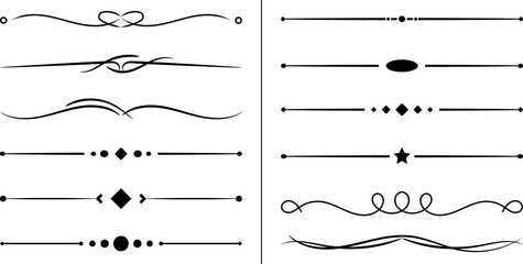 Ornamental line divider sign design set with elegant decorative horizontal separators for invitations layouts typography and print.