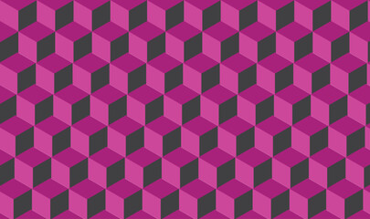 Seamless Isometric Cube Pattern Background &ndash; Vibrant Purple Pink Black Geometric 3D Illusion Texture, minimal geometric block cube isometric mosaic texture background. 