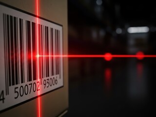 Laser scanning a product barcode in warehouse