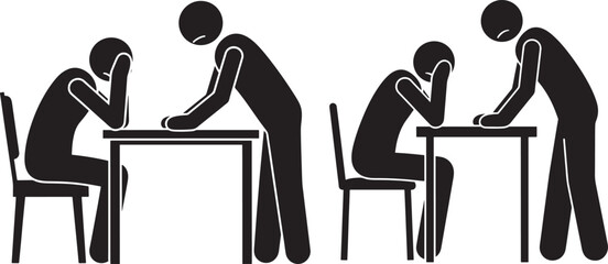 Sad people silhouette alone at table depressed